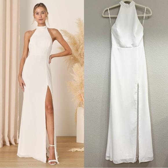 NWOT Lulus Captured Your Heart White Halter Maxi Dress‎ - Picture 1 of 9